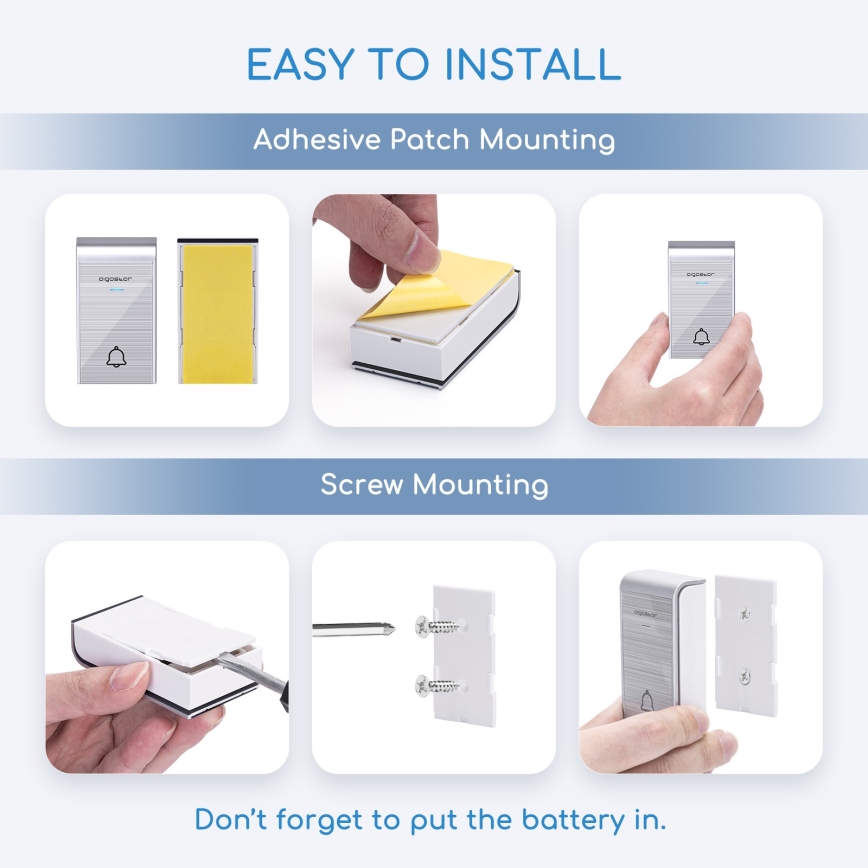Aigostar - KÉSZLET 2x Vezeték nélküli csengő 3xAA/12V IP44 ezüst