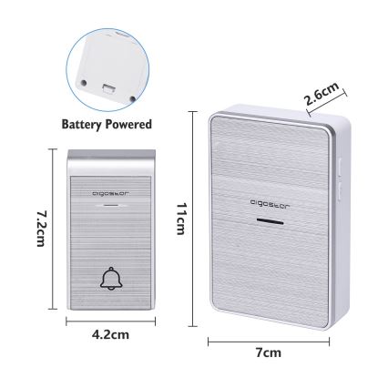 Aigostar - KÉSZLET 2x Vezeték nélküli csengő 3xAA/12V IP44 ezüst