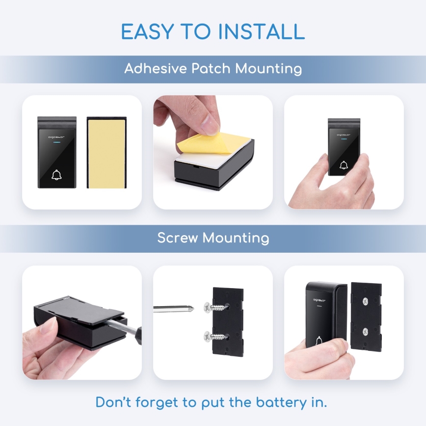 Aigostar - KÉSZLET 2x Vezeték nélküli csengő 3xAA/12V IP44 fehér/fekete