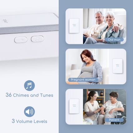 Aigostar - KÉSZLET 2x Vezeték nélküli csengő 3xAA/12V IP44 fehér