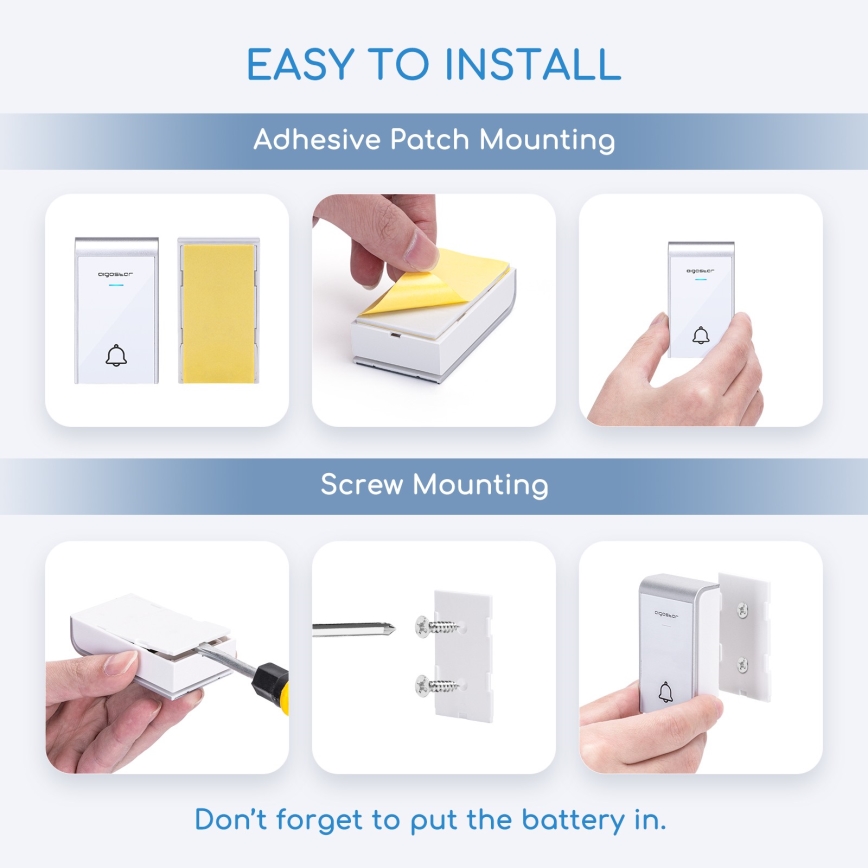 Aigostar - KÉSZLET 2x Vezeték nélküli csengő 3xAA/12V IP44 fehér
