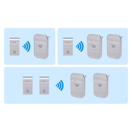 Aigostar - KÉSZLET 2x Vezeték nélküli csengő konnektorba 230V/12V IP44 ezüst