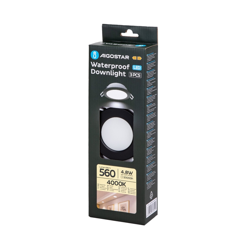 Aigostar - KÉSZLET 3x LED Kültéri beépített lámpa LED/4,8W/230V 4000K IP65 fekete