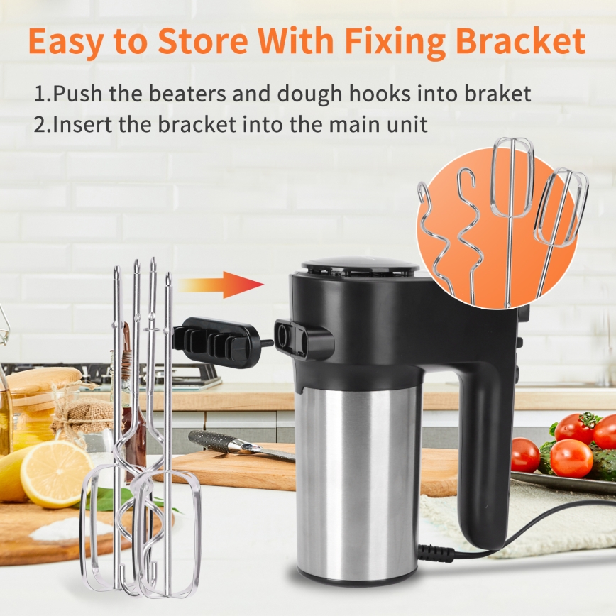 Aigostar - Kézi mixer 300W/230V fekete/matt króm