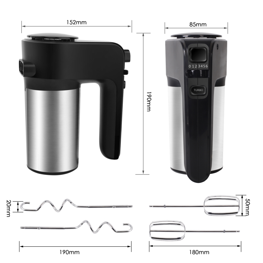 Aigostar - Kézi mixer 300W/230V fekete/matt króm