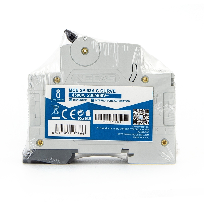 Aigostar - Kismegszakító 2-pólusú 2P-63A-C 230-400V