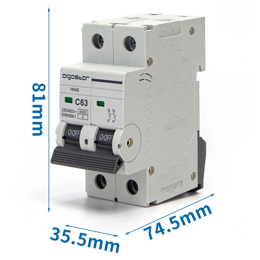 Aigostar - Kismegszakító 2-pólusú 2P-63A-C 230-400V