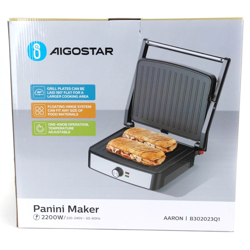 Aigostar - Kontaktgrill 2200W/230V fekete/rozsdamentes acél