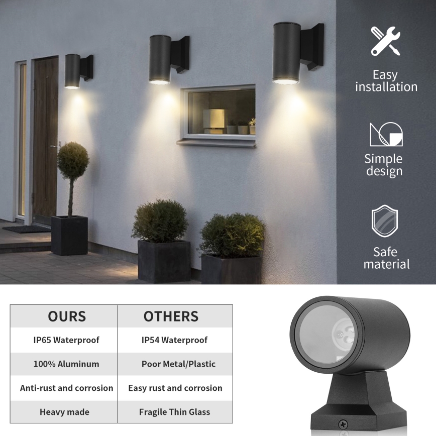 Aigostar - Kültéri fali lámpa 1xGU10/230V fekete IP65 kerek