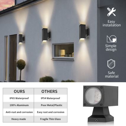 Aigostar - Kültéri fali lámpatest 2xGU10/230V IP65 fekete szögletes