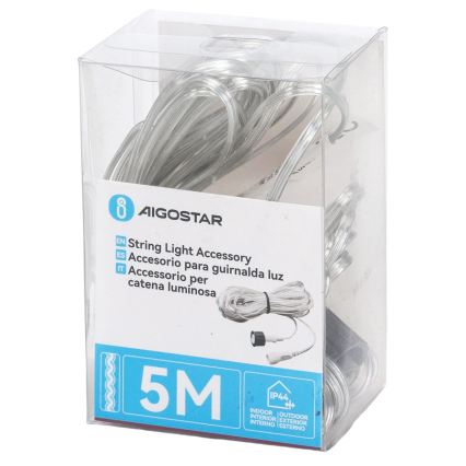 Aigostar - Kültéri hosszabbító kábel fényfüzérekhez, 5 m, IP44, átlátszó