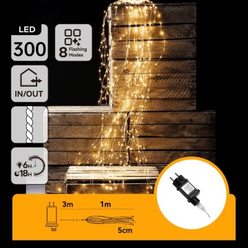 Aigostar - kültéri karácsonyi LED fényfüzér, 300 LED, 8 funkció, 4 m, IP44, meleg fehér