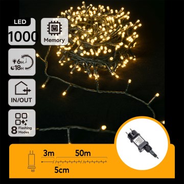 Aigostar - kültéri LED fényfüzér, 1000 LED, 8 üzemmód, 53 m, IP44, meleg fehér