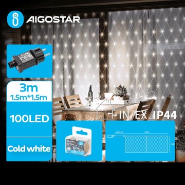 Aigostar - Kültéri LED fényfüzér 100xLED/8 funkciós 4,5x1,5m IP44 hideg fehér