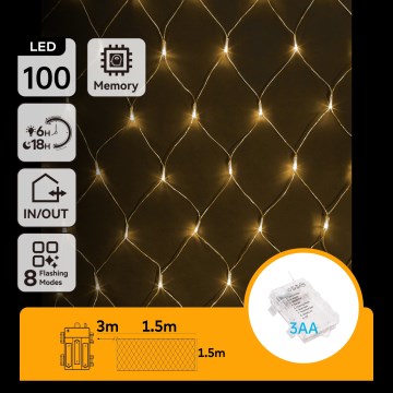 Aigostar - kültéri LED fényfüzér 100xLED/8 üzemmód/3xAA 4,5x1,5m IP44 meleg fehér