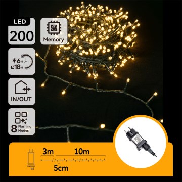 Aigostar - Kültéri LED fényfüzér, 200 LED / 8 üzemmód, 13 m, IP44, meleg fehér