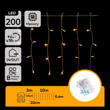 Aigostar - Kültéri LED fényfüzér, 200 LED, 8 világítási mód, 13×0,4 m, IP44, meleg fehér