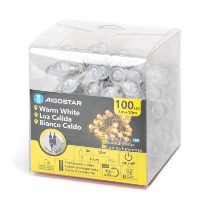 Aigostar - Kültéri LED karácsonyi fényfüzér 100xLED/8 funkció 13m IP44 meleg fehér