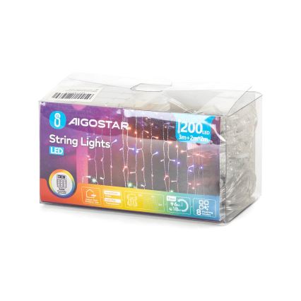Aigostar - LED kültéri karácsonyi fényfüzér 200xLED/8 funkció 3xAA 5x2m IP44 színes
