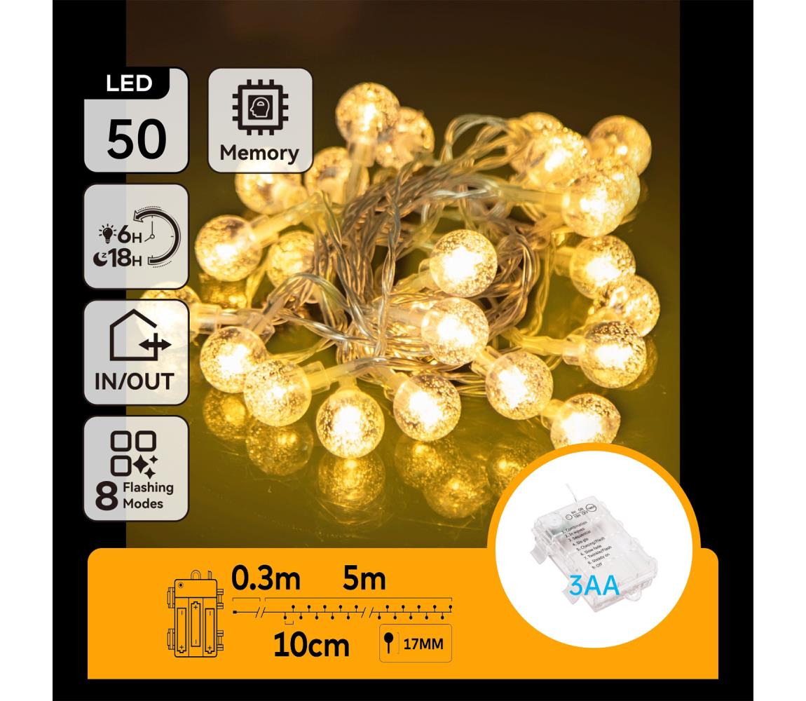 B.V.  kültéri LED karácsonyi fényfüzér 50 LED, 5,3 m, IP44, meleg fehér B10303K4P