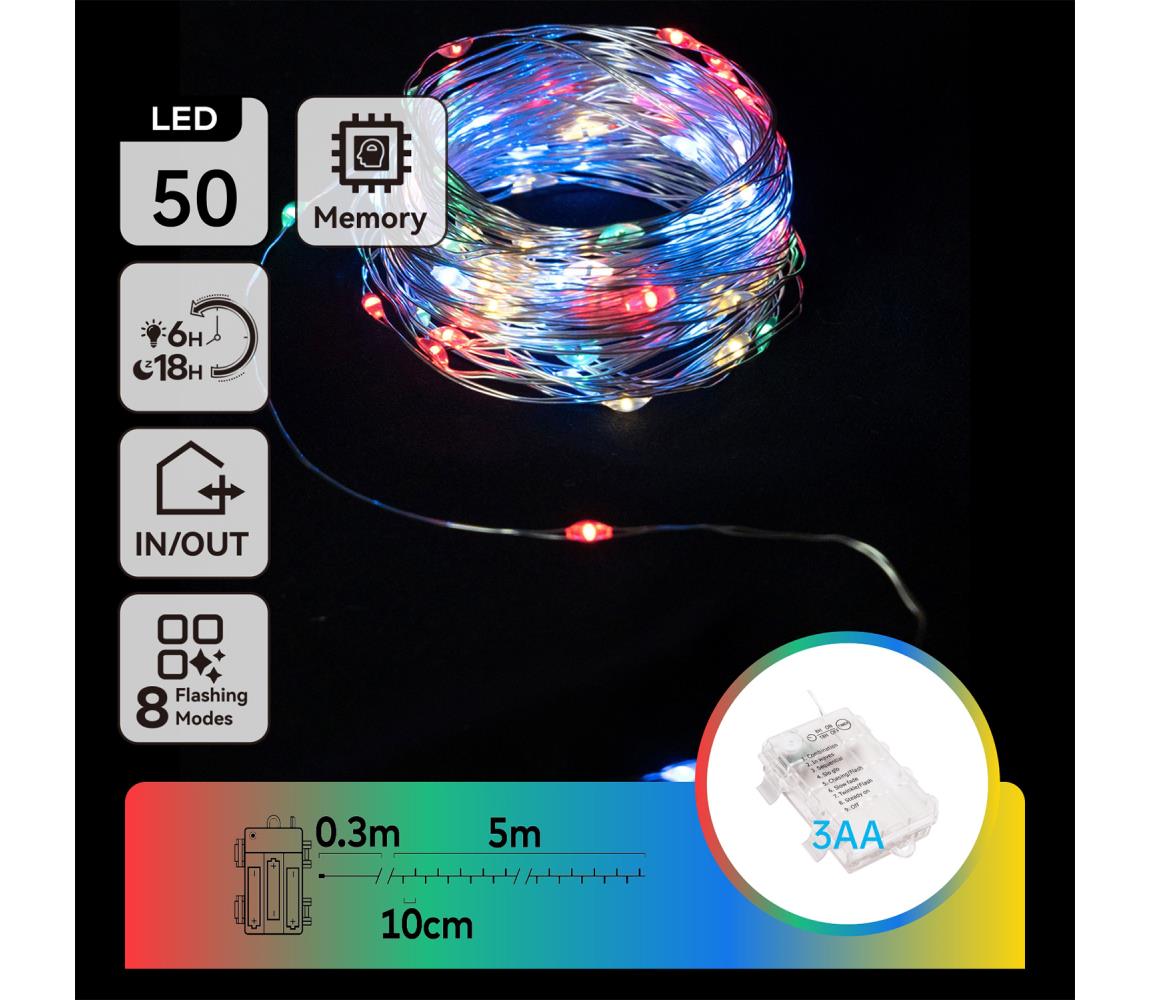B.V.  kültéri LED karácsonyi fényfüzér 50 LED, 8 funkció, 3xAA, 5,3m, IP44, s B10303K1F