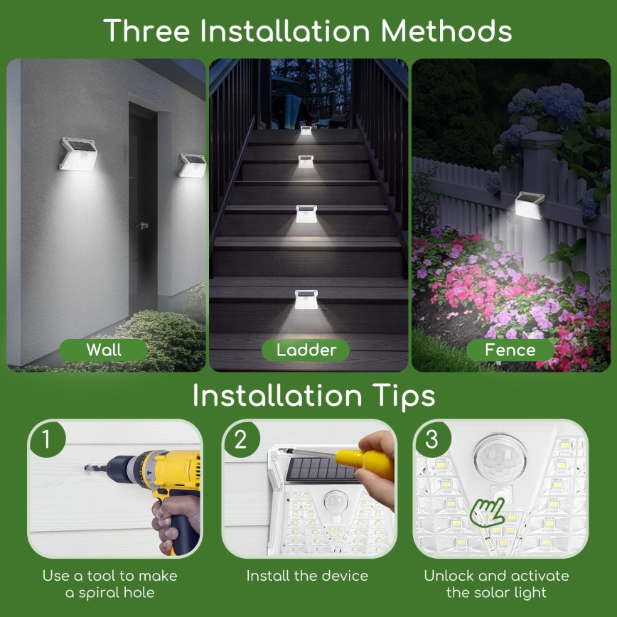 Aigostar - LED kültéri napelemes lámpa érzékelővel LED/1,48W/3,7V IP65 1200 mAh