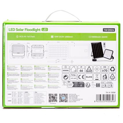 Aigostar - LED állítható fényerejű napelemes reflektor LED/100W/3,4V 3000/4000/6500K IP66 8000 mAh + távirányító