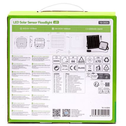 Aigostar - LED állítható fényerejű napelemes reflektor érzékelővel LED/80W/3,4V 6500K IP66 4000 mAh + távirányító
