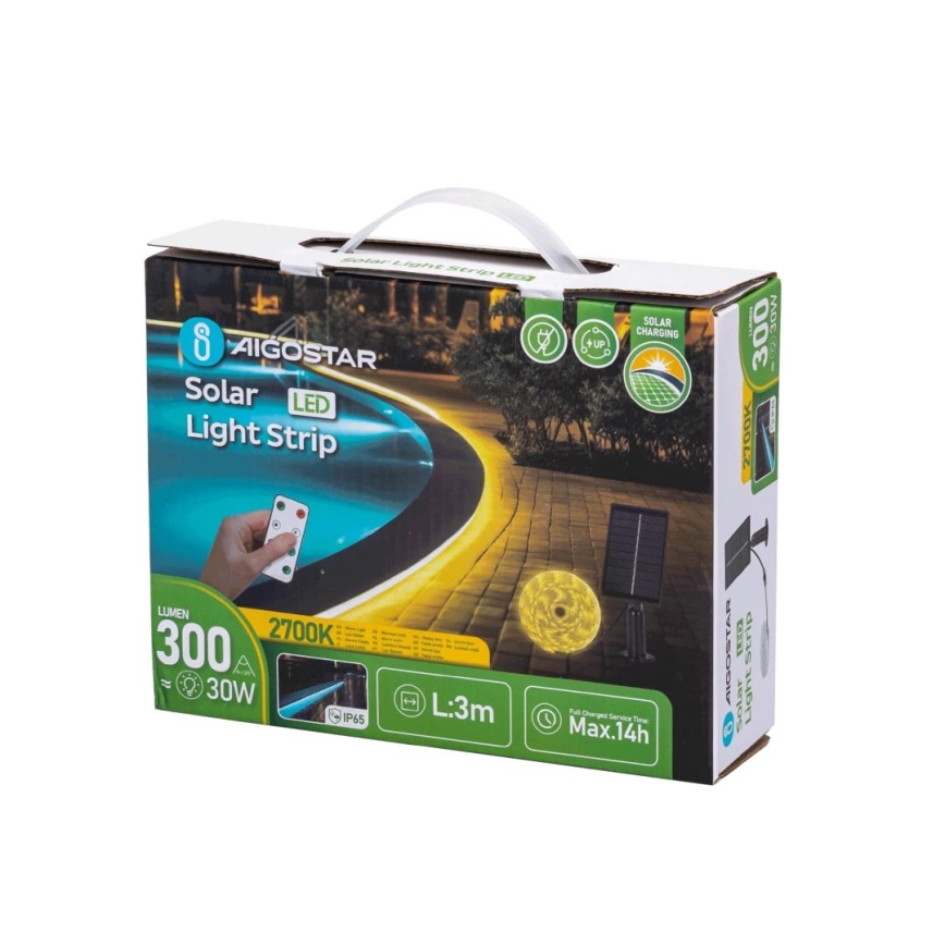 Aigostar - LED dimmelhető napelemes szalag LED/1,6W/3,2V 3 m 2700K IP65 1800 mAh + távirányító