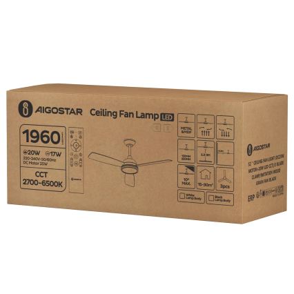 Aigostar - LED állítható fényerejű mennyezeti ventilátor LED/20W/230V 2700-6500K 132cm barna + távirányító