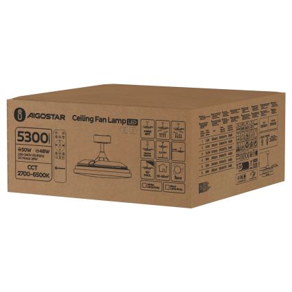 Aigostar - LED dimmelhető mennyezeti ventilátor LED/50W/230V 2700-6500K 106 cm fehér + távirányító
