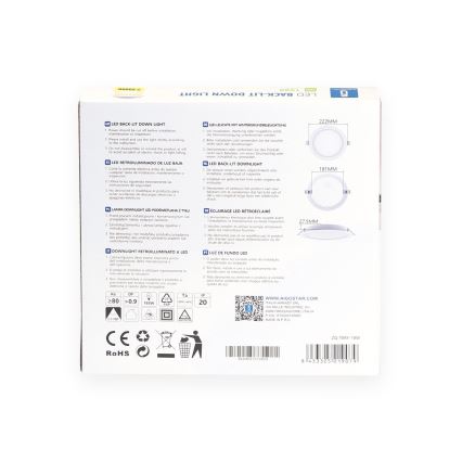 Aigostar - LED beépíthető lámpatest LED/18W/230V 3000K átm. 22,2 cm fehér