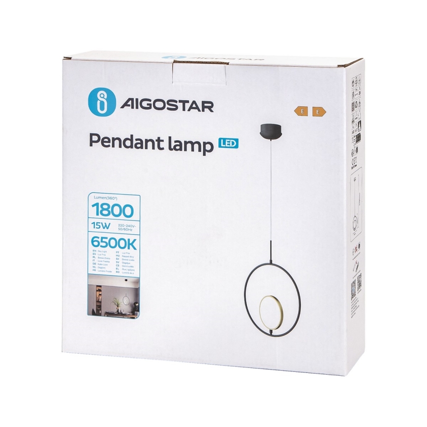 Aigostar - LED Csillár zsinóron LED/15W/230V 6500K fekete/arany