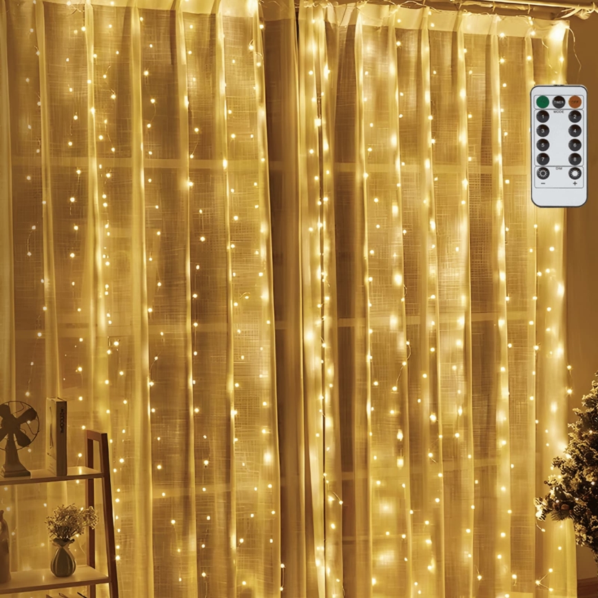Aigostar - Dimmelhető LED karácsonyi fényfüzér 300xLED/8 világítási mód USB 6x3m meleg fehér + távirányító