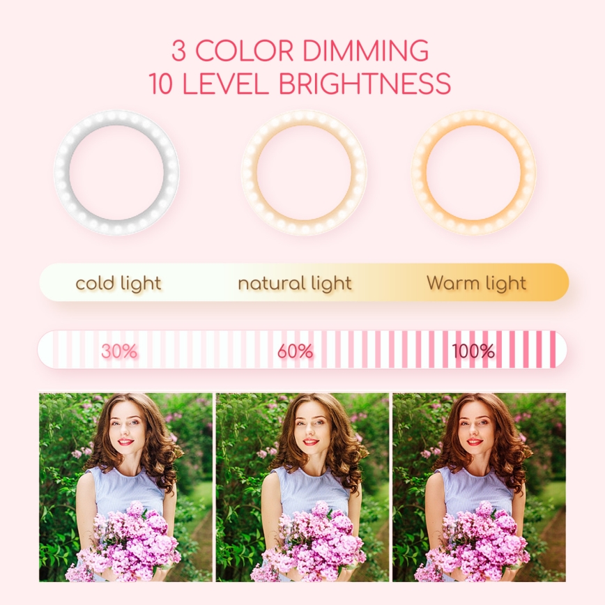 Aigostar - LED Dimmelhető körlámpa LED/11W/5V 2800-5700K 102 cm + távirányítás