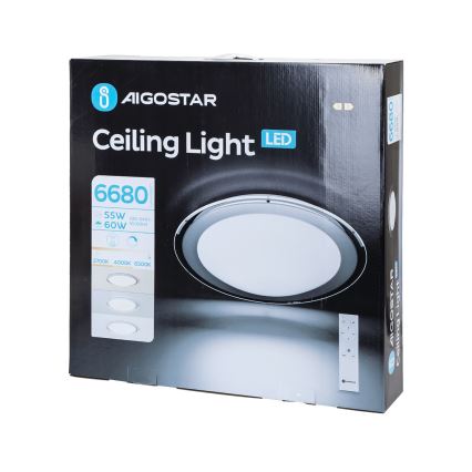 Aigostar - LED dimmelhető mennyezeti lámpa, 60 W, 230 V, 2700–6500 K, Ø 52,7 cm, króm, távirányítóval