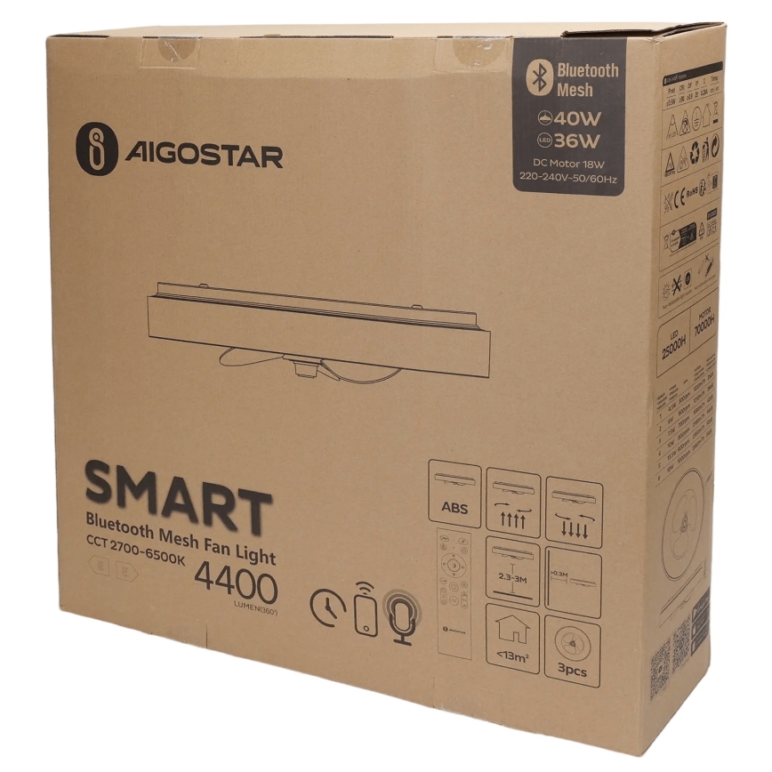 Aigostar - LED Dimmelhető mennyezeti lámpa ventilátorral MESH LED/40W/230V 2700-6500K fekete + távirányítás