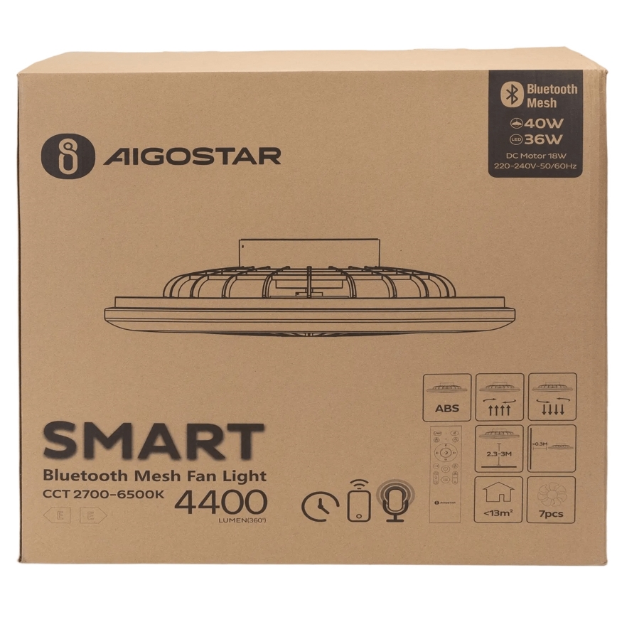 Aigostar - LED Dimmelhető mennyezeti lámpa ventilátorral MESH LED/40W/230V 2700-6500K fehér + távirányítás