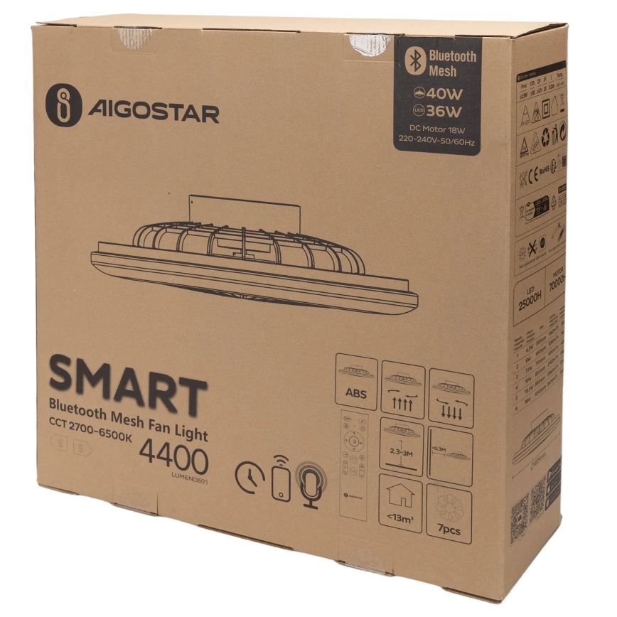Aigostar - LED Dimmelhető mennyezeti lámpa ventilátorral MESH LED/40W/230V 2700-6500K fehér + távirányítás