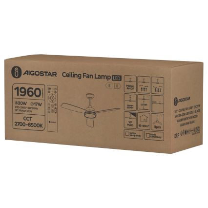 Aigostar - LED Dimmelhető mennyezeti ventilátor LED/20W/230V 2700-6500K 132cm fehér/bézs + távirányítás