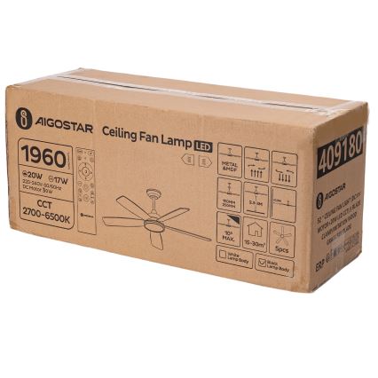 Aigostar - LED Dimmelhető mennyezeti ventilátor LED/20W/230V 2700-6500K 132cm bézs + távirányítás
