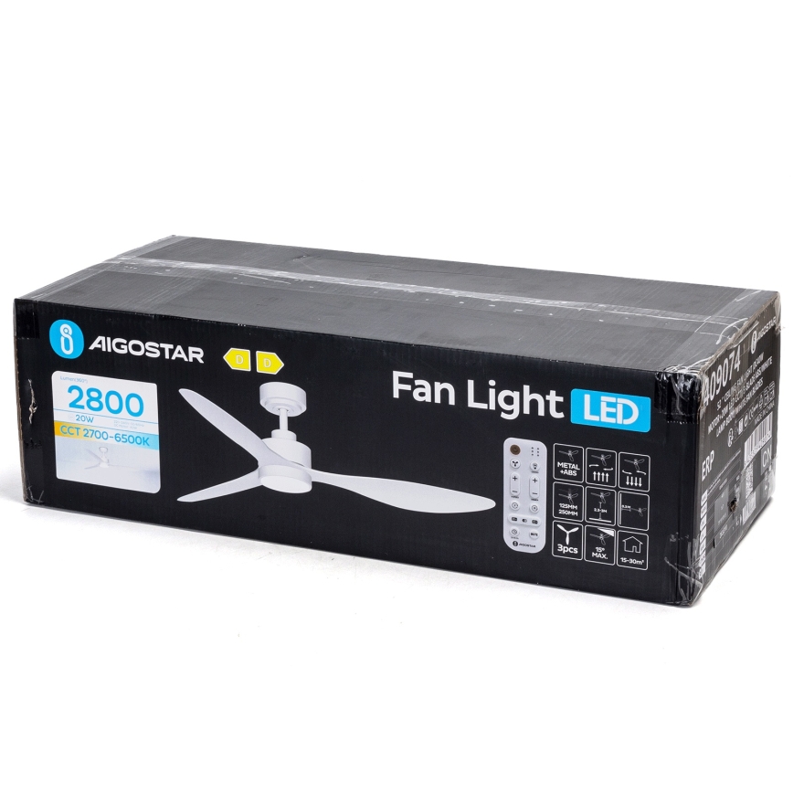 Aigostar - LED Dimmelhető mennyezeti ventilátor LED/20W/230V 2700-6500K 132cm fehér + távirányítás