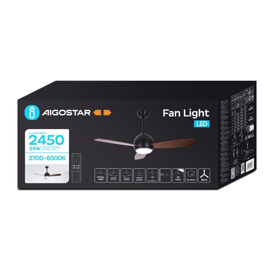 Aigostar - LED Dimmelhető mennyezeti ventilátor LED/24W/230V 2700-6500K 106,6 cm + távirányítás