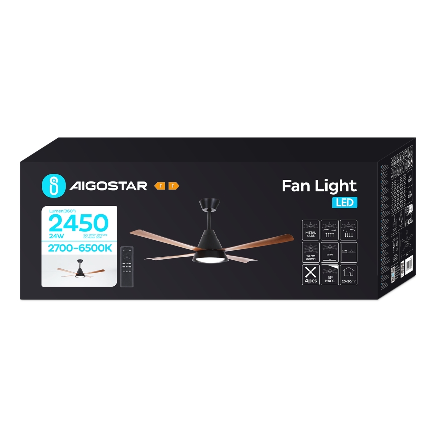 Aigostar - LED Dimmelhető mennyezeti ventilátor LED/24W/230V 2700-6500K 132cm + távirányítás