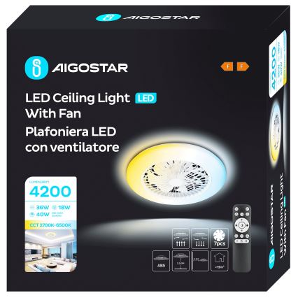 Aigostar - LED Dimmelhető mennyezeti ventilátor LED/40W/230V 2700-6500K átm. 49 cm + távirányítás fehér