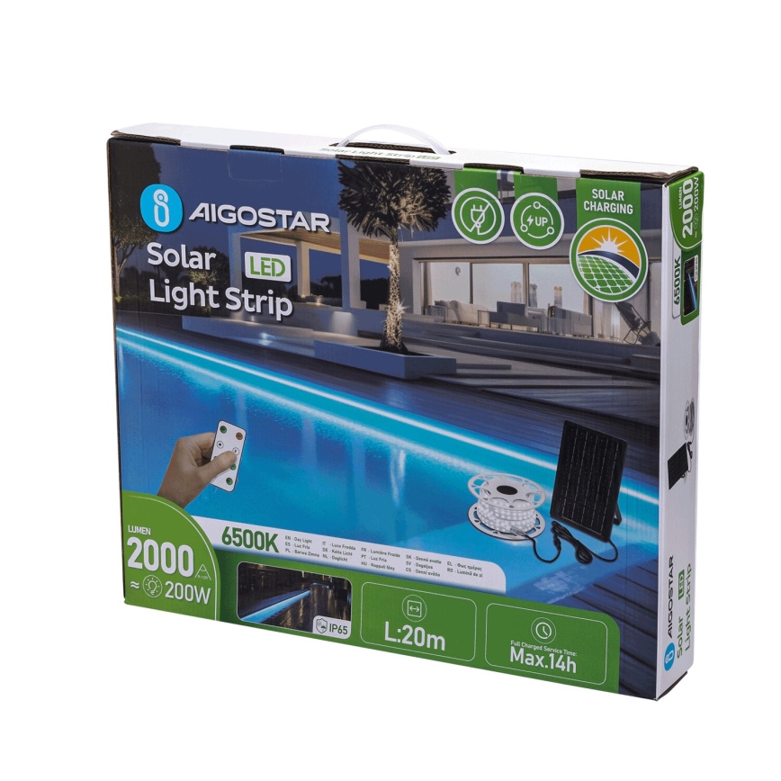 Aigostar - LED dimmelhető napelemes szalag LED/20W/3,2V 20 m 6500K IP65 + távirányító
