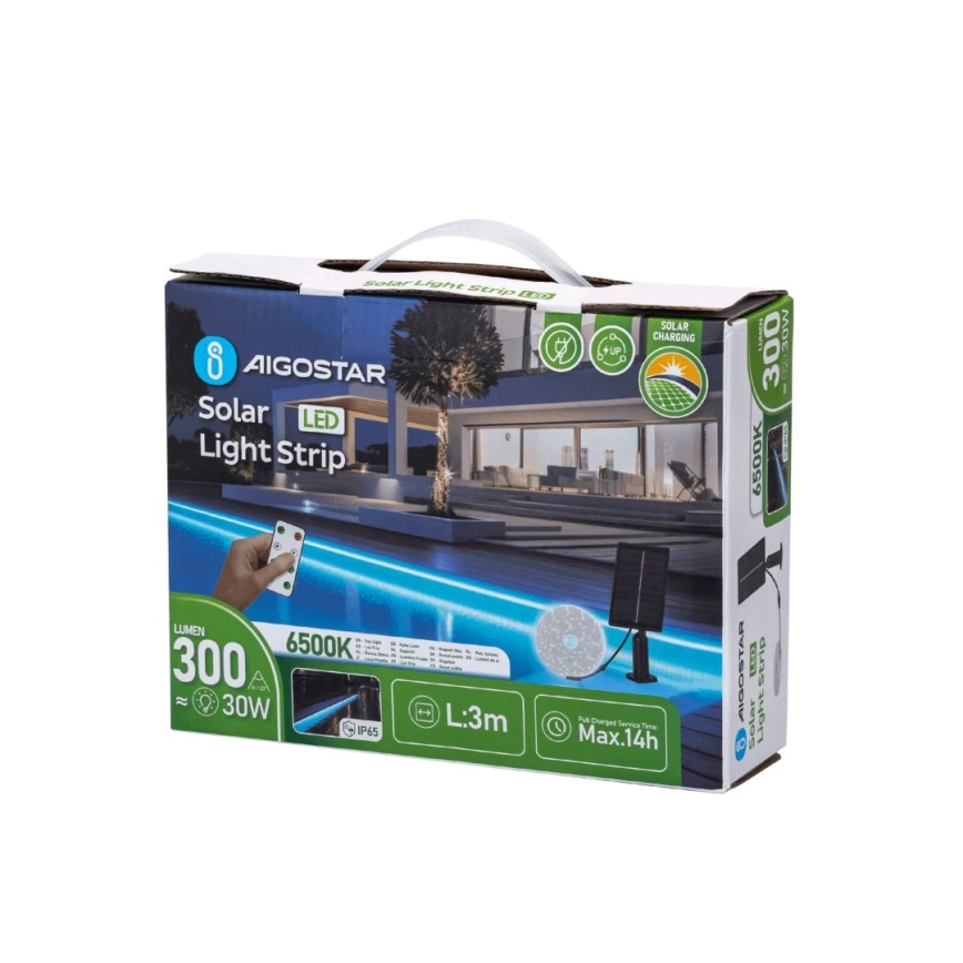 Aigostar - LED Dimmelhető napelemes szalag LED/1,6W/3,2V 3 m 1600 mAh 6500K IP65 + távirányítás