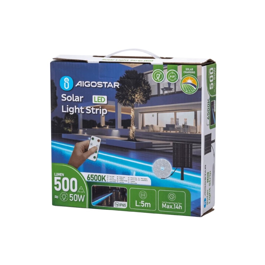 Aigostar - LED Dimmelhető napelemes szalag LED/5W/3,2V 5 m 6500K IP65 4000 mAh + távirányítás