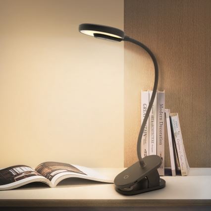 Aigostar - LED Dimmelhető újratölthető asztali lámpa klipsszel LED/3W/5V 1800mAh fekete