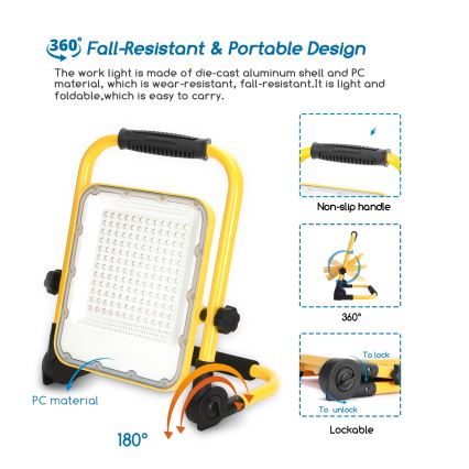 Aigostar - LED Dimmelhető újratölthető reflektor LED/100W/5V 6500K IP65 15000 mAh